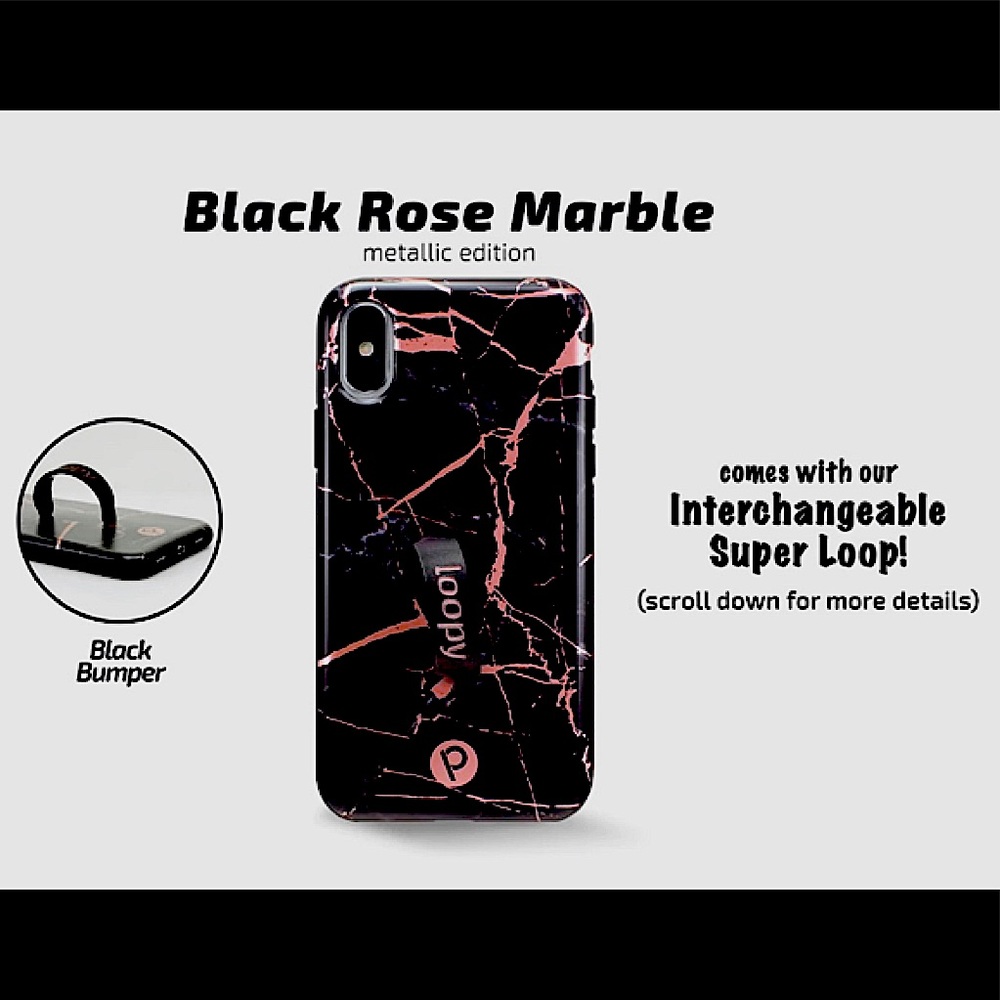 COPY - iPhone X Black and Rose Hold Marble Loopy Case